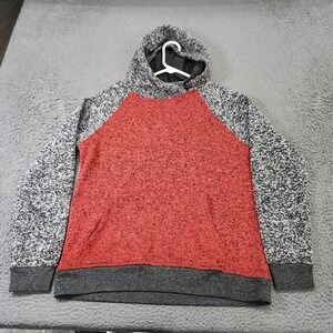 Carbon Hoodie Mens Small Red Gray Knit Pullover Kangaroo Pocket Sweatshirt